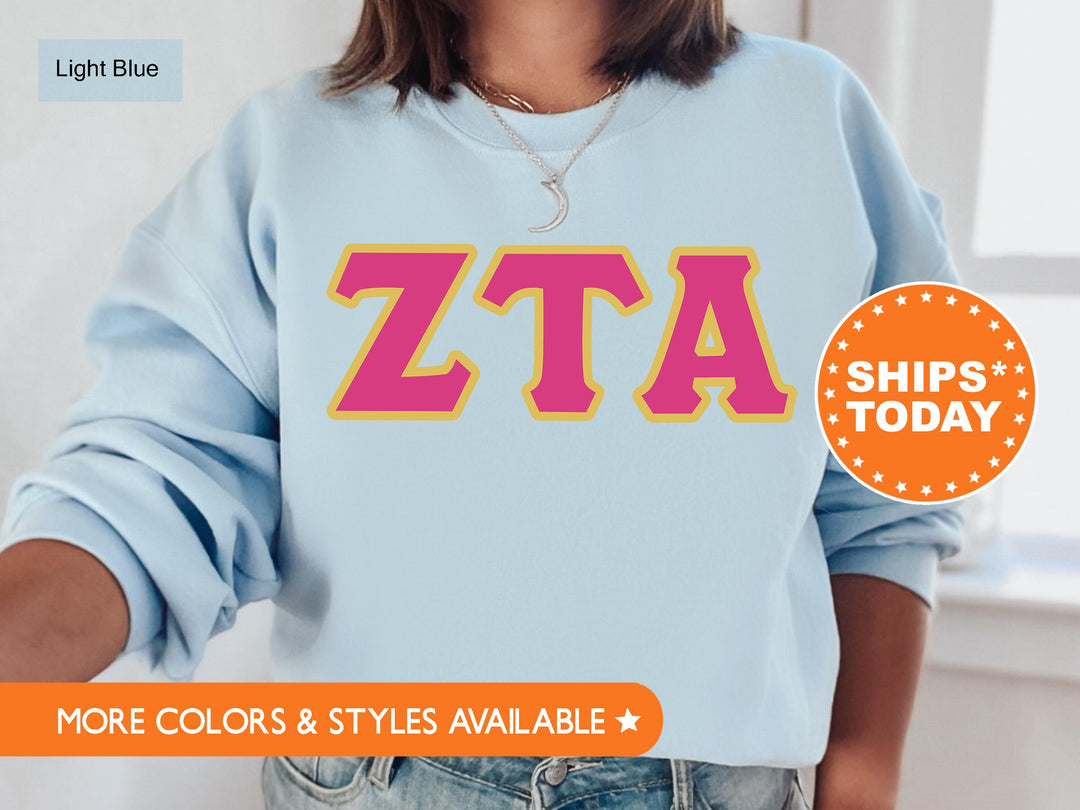 Zeta Tau Alpha Pink and Gold Sorority Sweatshirt | Zeta Tau Alpha Sweatshirt | Zeta Greek Letters | Big Little Reveal | ZETA Hoodie