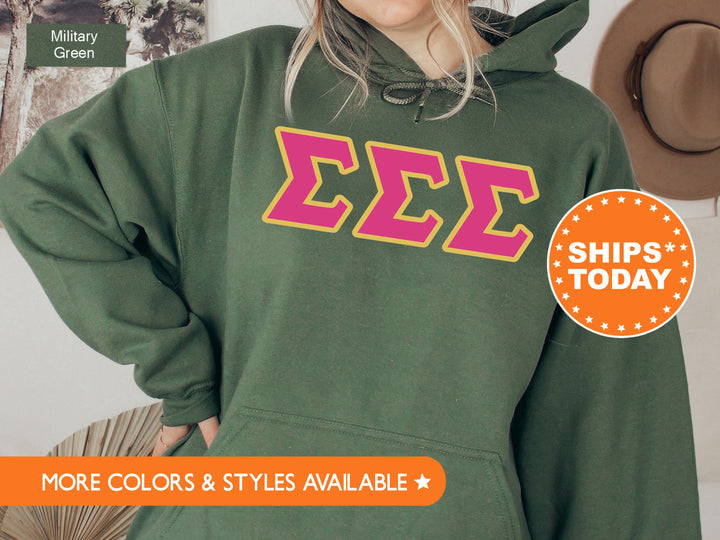 Sigma Sigma Sigma Pink and Gold Sorority Sweatshirt | Sigma Sigma Sigma Sweatshirt | Tri Sigma Hoodie | Tri Sigma Greek Letters