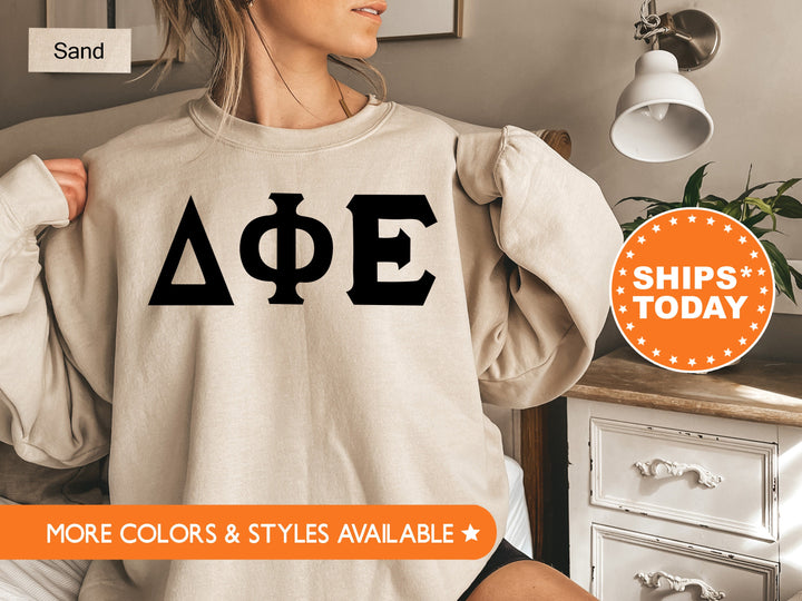 Delta Phi Epsilon Super Simple Sorority Sweatshirt | DPHIE Greek Letters | Sorority Letters | Big Little Reveal | College Apparel