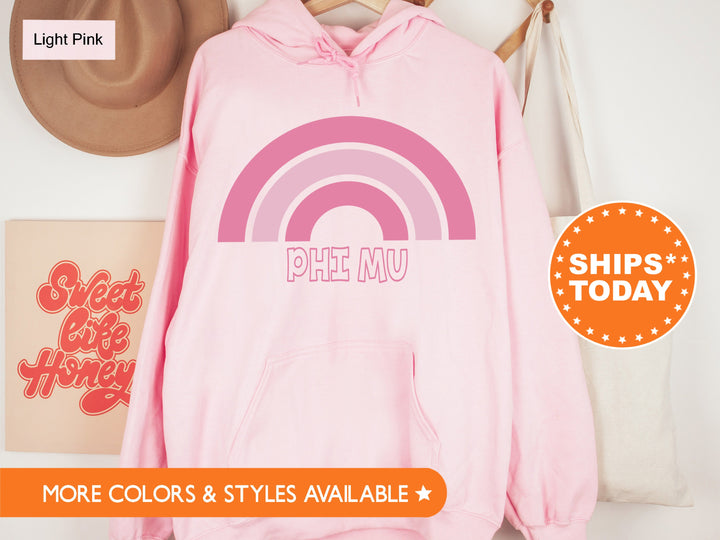 Phi Mu Pink Rainbow Sorority Sweatshirt | Phi Mu Sorority Apparel | Big Little Recruitment Gift | College Greek Sweatshirt _ 7636g