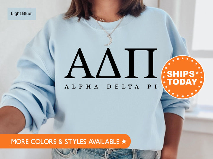 Alpha Delta Pi Sweet and Simple Sorority Sweatshirt | ADPI Greek Letters Sorority Crewneck | ADPI Sorority Letters | Sorority Apparel _ 5001g