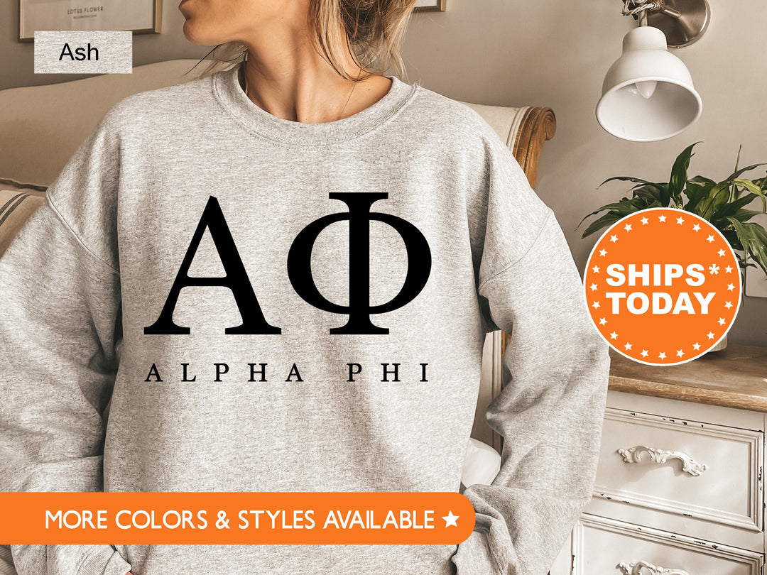 Alpha Phi Sweet and Simple Sorority Sweatshirt | Alpha Phi Greek Letters Sorority Crewneck | APHI Sorority Letters | Sorority Apparel _ 5005g