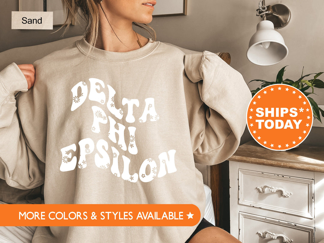 Delta Phi Epsilon Floral Hippie Sorority Sweatshirt | DPHIE Sweatshirt | Big Little | Sorority Reveal | Greek Apparel | DPHIE Hoodie 7110g