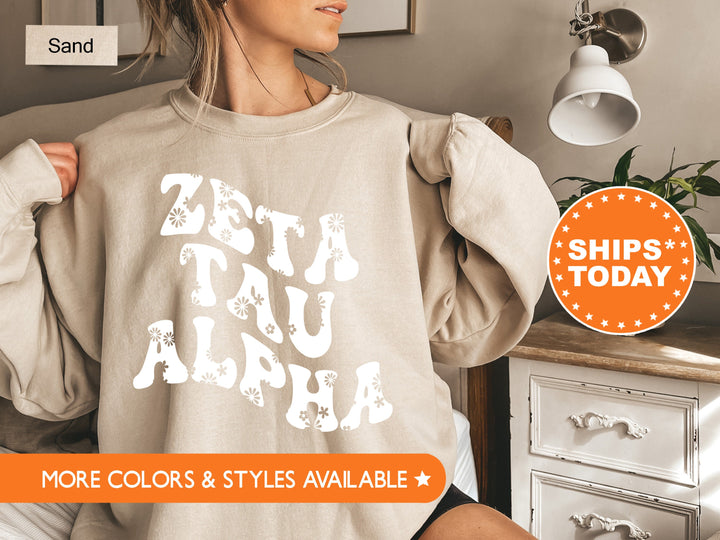 Zeta Tau Alpha Floral Hippie Sorority Sweatshirt | Zeta Hoodie | Big Little Reveal | Sorority Gift | Greek Apparel | Zeta Sweatshirt