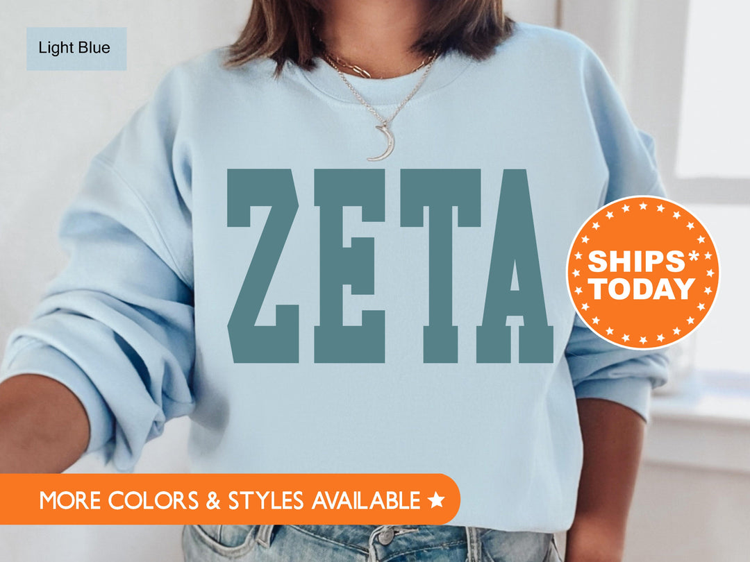 Zeta Tau Alpha Bold Aqua Sorority Sweatshirt | ZETA Sorority Letters Crewneck | Sorority Merch | Big Little Reveal Gifts | Bid Day Basket
