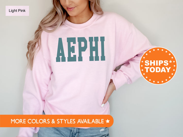 Alpha Epsilon Phi Bold Aqua Sorority Sweatshirt | AEPhi Sorority Letters Crewneck | Sorority Merch | Big Little Reveal Gift | Bid Day Basket