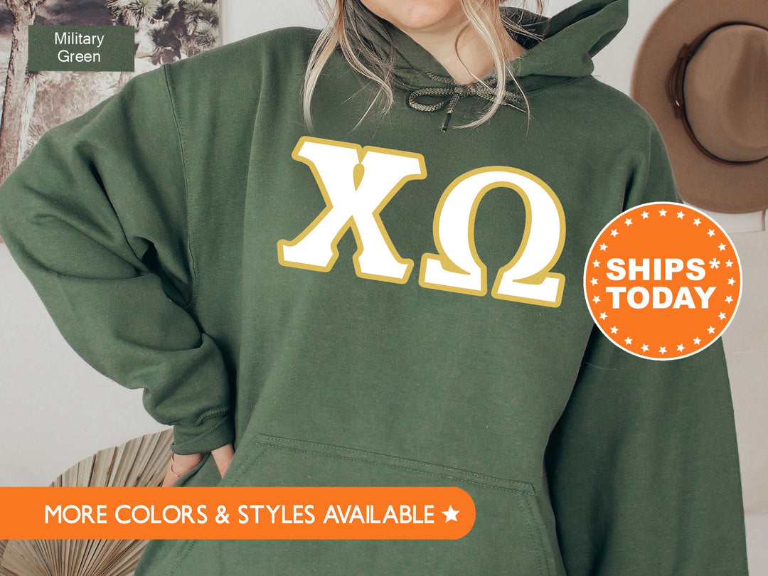 Chi Omega Simply Gold Sorority Sweatshirt | Chi O Greek Letters | Chi Omega Sorority Letters | Big Little Gift | Custom Sorority Crewneck