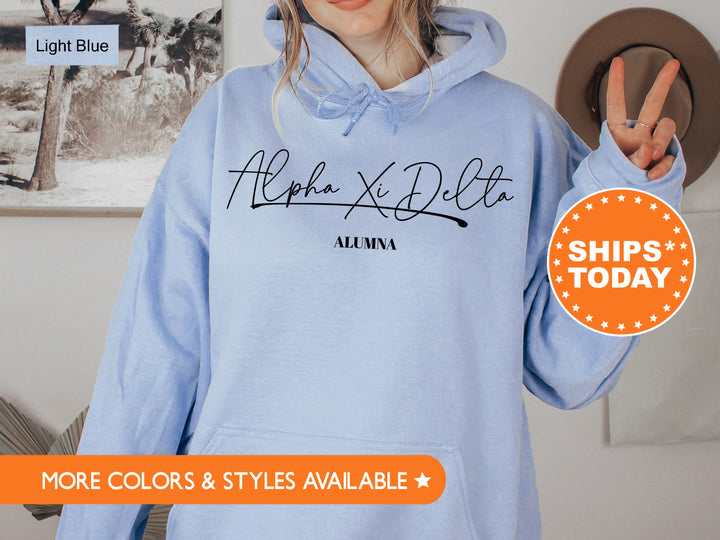 Alpha Xi Delta Alumna Cursive Sorority Sweatshirt | AXID Alumni Sweatshirt | Sorority Alumna Crewneck | Alpha Xi Greek Apparel _ 7262g