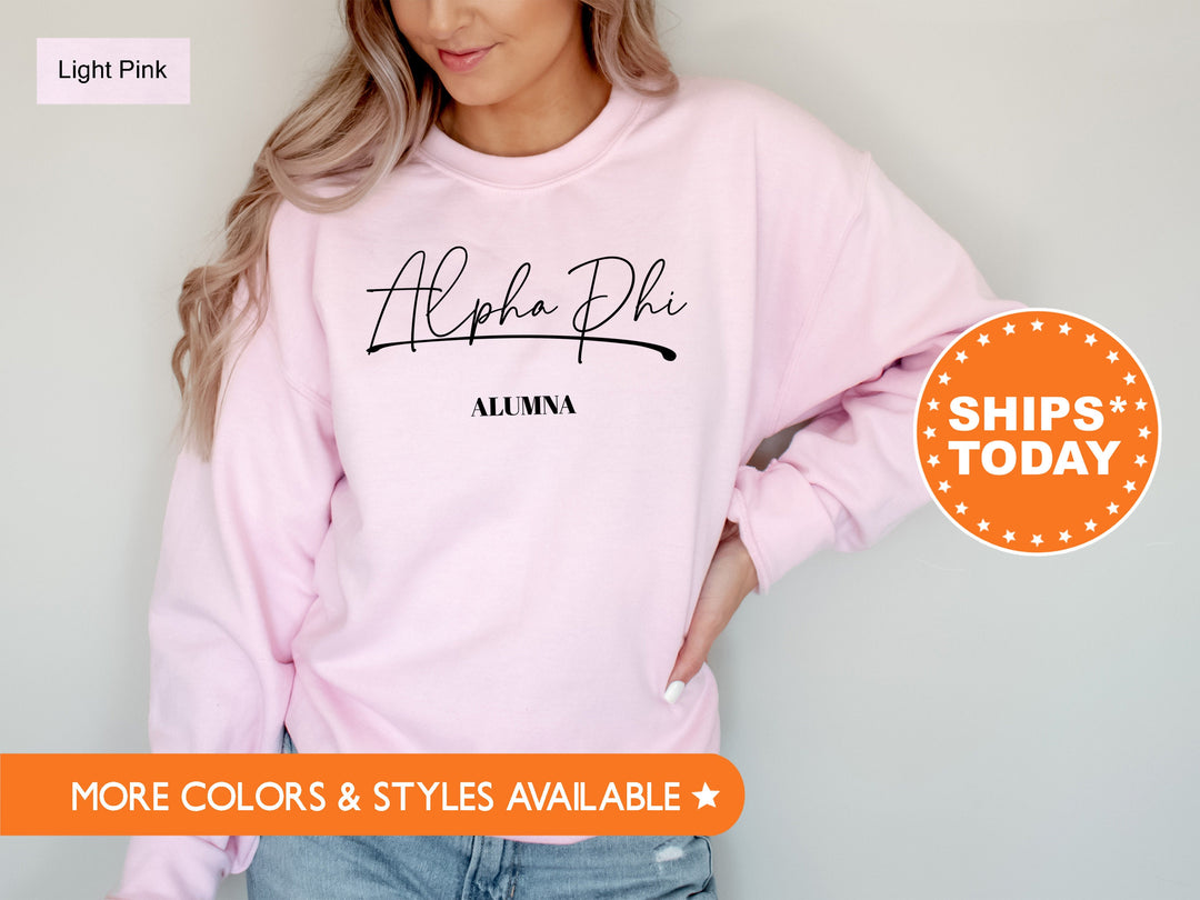 Alpha Phi Alumna Cursive Sorority Sweatshirt | APHI Alumni Sweatshirt | Sorority Alumna Crewneck | Greek Apparel | Sorority Gifts _ 7259g