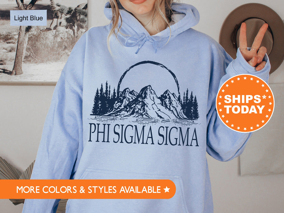 Phi Sigma Sigma Summer Mountain Sorority Sweatshirt | Phi Sig Sorority Gift | Greek Apparel | Sorority Big Little | Phi Sig Hoodie _ 5804g