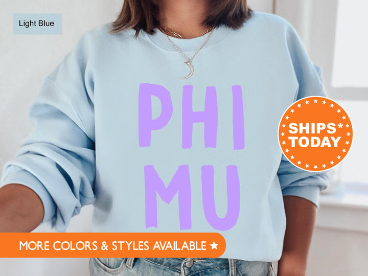 Phi Mu Purple Bubble Letters Sorority Sweatshirt | Phi Mu Hoodie | Sorority Reveal | Big Little Gift | Greek Apparel | Phi Mu Gift _ 5070g