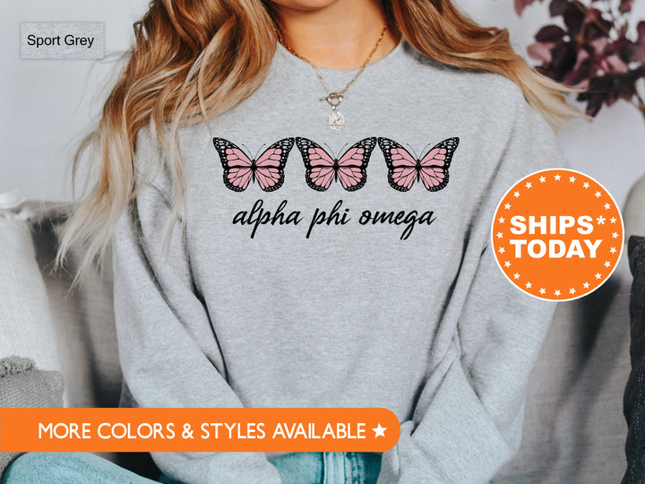 Alpha Phi Omega Trendy Butterfly Coed Sweatshirt | APHIO Initiation | Coed Fraternity | APO Sorority Hoodie | Trendy Sweatshirt _ 8959g