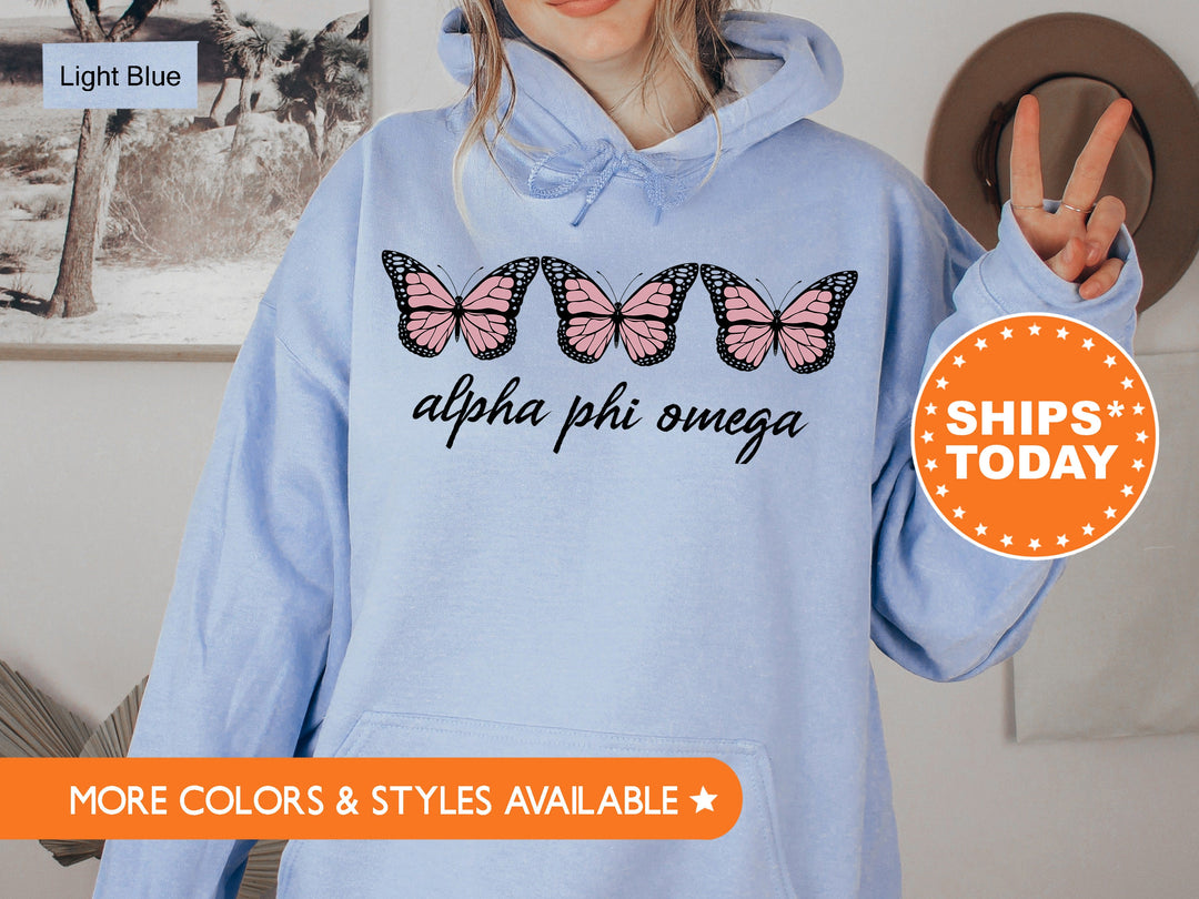 Alpha Phi Omega Trendy Butterfly Coed Sweatshirt | APHIO Initiation | Coed Fraternity | APO Sorority Hoodie | Trendy Sweatshirt _ 8959g