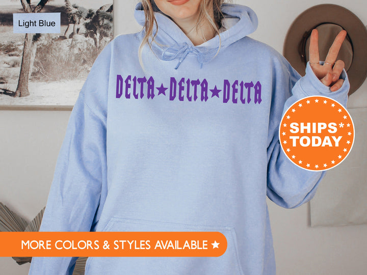 Delta Delta Delta Rock N Roll Sorority Sweatshirt | Tri Delta Greek Sweatshirt | Sorority Merch | Big Little Gift | College Apparel _ 5595g