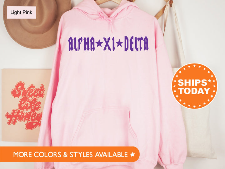 Alpha Xi Delta Rock N Roll Sorority Sweatshirt | AXID Greek Sweatshirt | Sorority Merch | Alpha Xi Big Little Gift | College Apparel _ 5593g