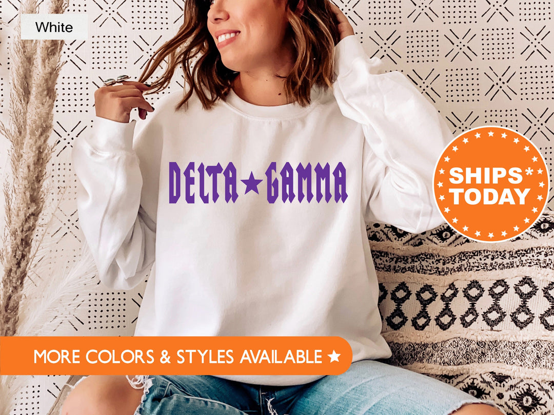 Delta Gamma Rock N Roll Sorority Sweatshirt | Dee Gee Greek Sweatshirt | Sorority Merch | Big Little Reveal Gift | College Apparel _ 5596g