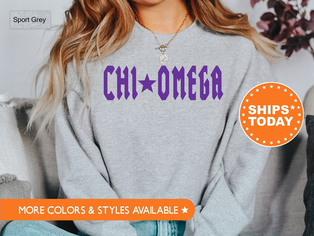 Chi Omega Rock N Roll Sorority Sweatshirt | Chi O Greek Sweatshirt | Sorority Merch | Big Little Sorority Gift | College Apparel _ 5594g