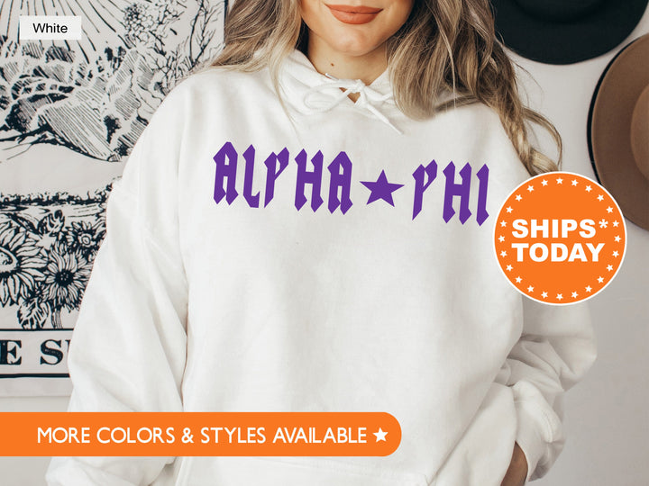 Alpha Phi Rock N Roll Sorority Sweatshirt | APHI Greek Sweatshirt | Sorority Merch | Big Little Sorority Gift | College Apparel _ 5590g