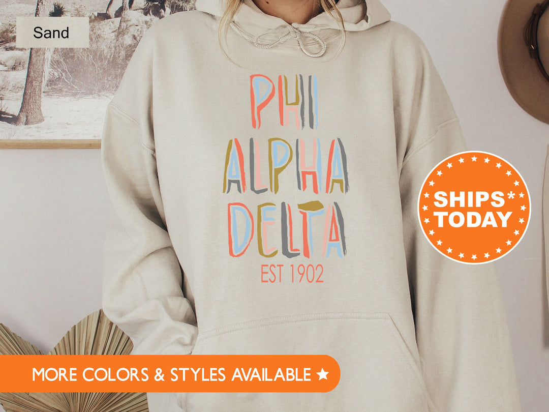 Phi Alpha Delta Pastel Stencil Coed Sweatshirt | Greek Apparel | Phi Alpha Delta Sweatshirt | Law Fraternity | Fraternity Gift _ 8839g