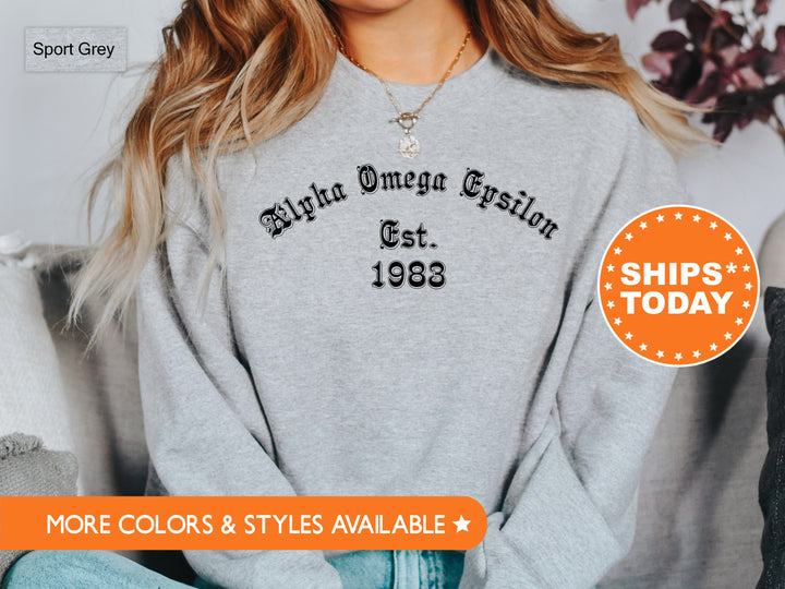 Alpha Omega Epsilon Old English Sorority Sweatshirt | Sorority Hoodie | Big Little Reveal | Vintage Sweatshirt | Bid Day Gift