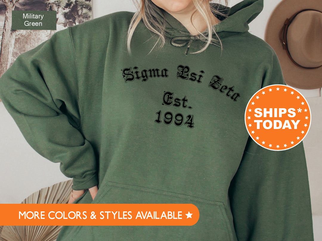 Sigma Psi Zeta Old English Sorority Sweatshirt | SYZ Initiation | Sorority Hoodie | Big Little | Greek Apparel | Vintage Sweatshirt
