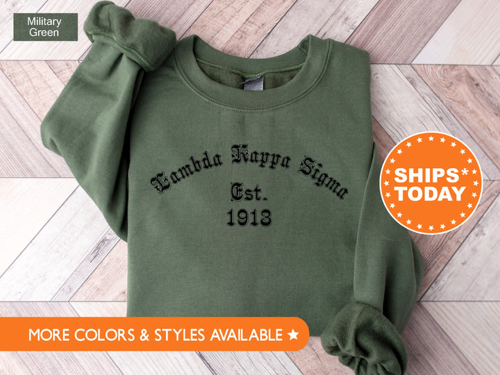 Lambda Kappa Sigma Old English Sorority Sweatshirt | LKS Sweatshirt | Big Little Reveal Gift | Sorority Hoodie | Greek Apparel 8566g