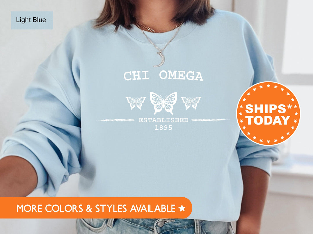Chi Omega Neutral Butterfly Sorority Sweatshirt | Chi O Crewneck Sweatshirt | Greek Apparel | Big Little Reveal | College Apparel
