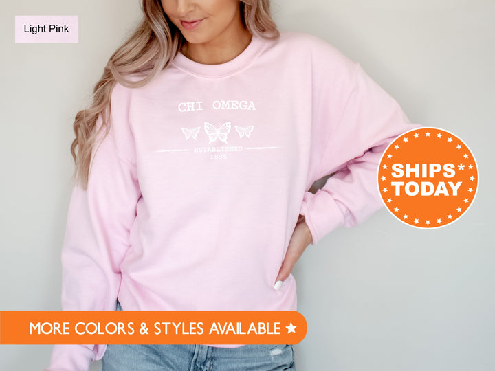 Chi Omega Neutral Butterfly Sorority Sweatshirt | Chi O Crewneck Sweatshirt | Greek Apparel | Big Little Reveal | College Apparel