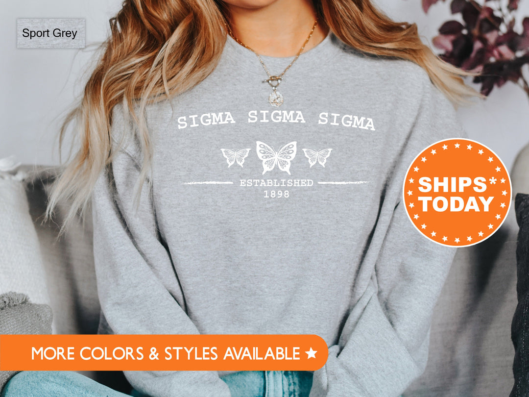 Sigma Sigma Sigma Neutral Butterfly Sorority Sweatshirt | Tri Sigma Crewneck Sweatshirt | Greek Apparel | Big Little Gift | College Apparel