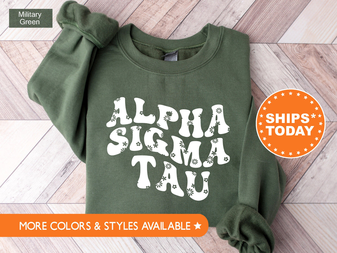 Alpha Sigma Tau Floral Hippie Sorority Sweatshirt | AST Greek Apparel | Sorority Big Little | Bid Day Gifts | Sorority Hoodie 7105g
