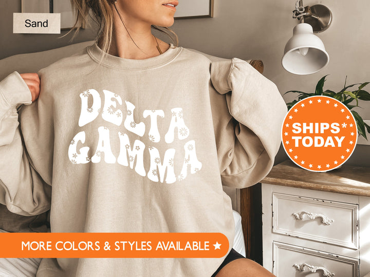 Delta Gamma Floral Hippie Sorority Sweatshirt | Dee Gee Initiation Gift | Greek Apparel | Big Little Sorority | Sorority Hoodie 7109g