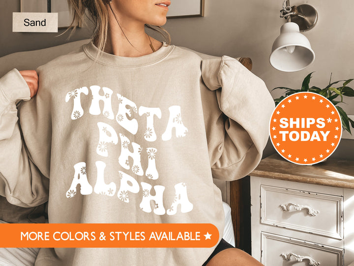 Theta Phi Alpha Floral Hippie Sorority Sweatshirt | Theta Phi Crewneck Sweatshirt | Sorority Apparel | Big Little | Sorority Hoodie
