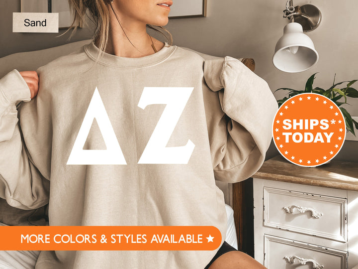 Delta Zeta Basic Letters Sorority Sweatshirt | Dee Zee Hoodie | Big Little Reveal Gift | Delta Zeta Greek Letters | Sorority Letters