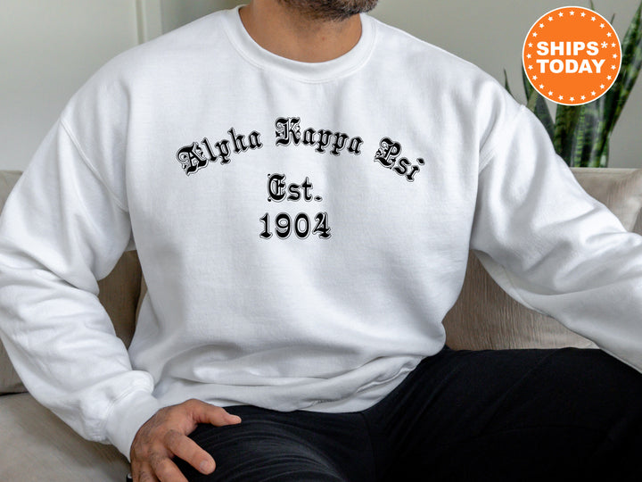 Alpha Kappa Psi Old English Coed Sweatshirt | AKPsi Sweatshirt | Coed Fraternity Apparel | AKPsi Recruitment Gifts | Sorority Gifts _ 8815g
