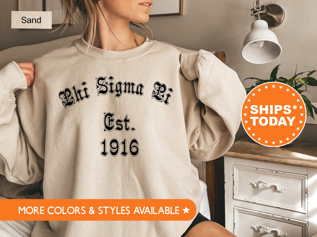 Phi Sigma Pi Old English Coed Sweatshirt | Coed Fraternity Sweatshirt | Sorority Gift | Greek Apparel | Sorority Crewneck Sweatshirt _ 8826g