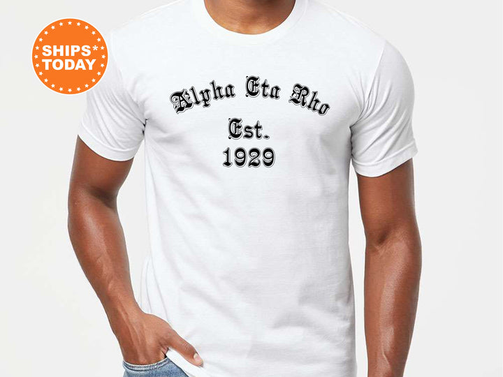 Alpha Eta Rho Old English Coed T-Shirt | AHP Fraternity Shirt | Coed Fraternity | Initiation Gift | Bid Day Gift | Honor House Shirt _ 8814g
