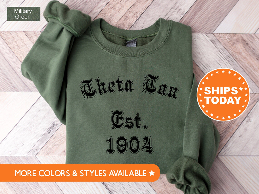 Theta Tau Old English Coed Sweatshirt | Engineering Fraternity Sweatshirt | Greek Apparel | Coed Fraternity Hoodie | Sorority Gifts _ 8829g