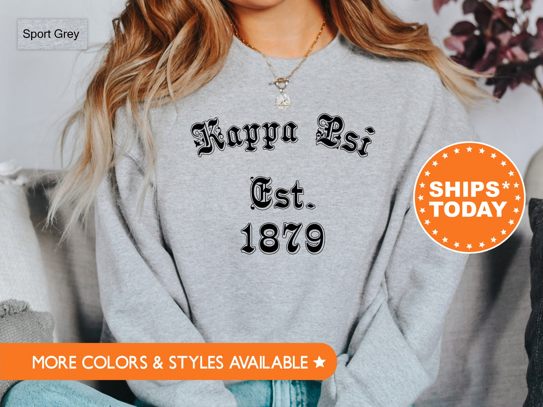 Kappa Psi Old English Coed Sweatshirt | Kappa Psi Crewneck Sweatshirt | Coed Fraternity Hoodie | Greek Apparel | Sorority Gifts _ 8821g