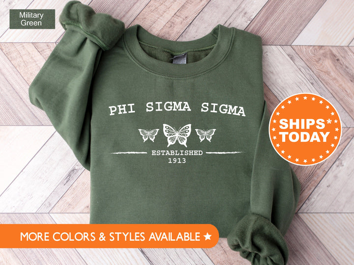 Phi Sigma Sigma Neutral Butterfly Sorority Sweatshirt | Phi Sig Crewneck Sweatshirt | Greek Apparel | Big Little Reveal | College Apparel