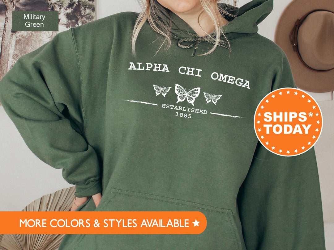 Alpha Chi Omega Neutral Butterfly Sorority Sweatshirt | Alpha Chi Crewneck Sweatshirt | ACHIO Greek Apparel | AXO Big Little Reveal Gift
