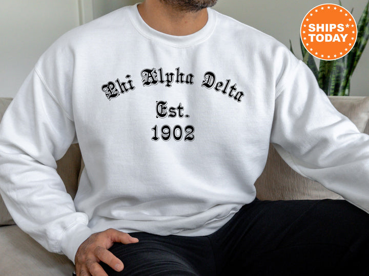 Phi Alpha Delta Old English Coed Sweatshirt | Greek Sweatshirt | Law Fraternity Sweatshirt | Coed Fraternity Apparel | Sorority Gift _ 8823g