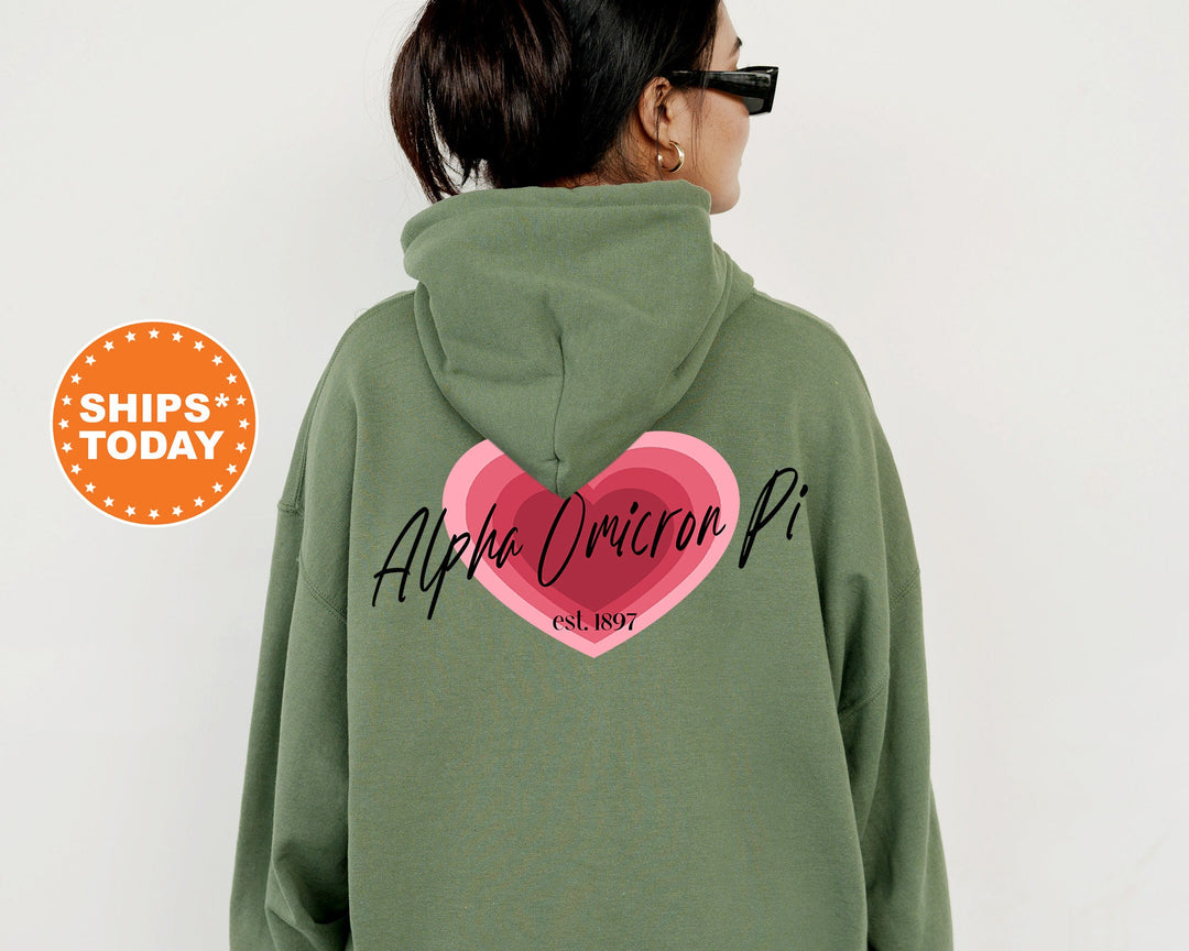 Alpha Omicron Pi Heart Beats Sorority Sweatshirt | Alpha Omicron Pi Hoodie | Alpha O Sweatshirt | Big Little Reveal | Sorority Gift