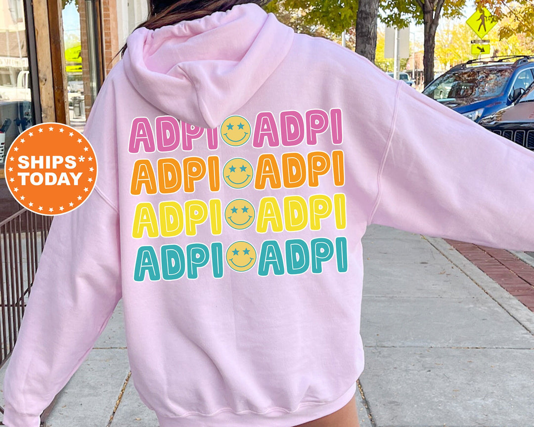 Alpha Delta Pi Colorful Smiley Sorority Sweatshirt | ADPI Sorority Hoodie | Alpha Delta Pi Sweatshirt | Big Little | Greek Apparel