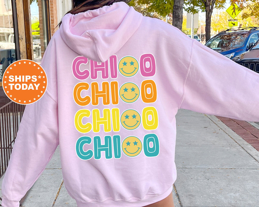 Chi Omega Colorful Smiley Sorority Sweatshirt | Chi Omega Sweatshirt | Chi O Sorority Hoodie | Big Little Reveal | Sorority Apparel