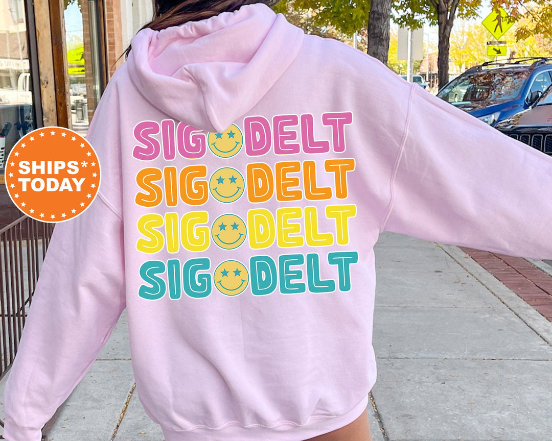 Sigma Delta Tau Colorful Smiley Sorority Sweatshirt | Sig Delt Sweatshirt | Sig Delt Hoodie | Sorority Merch | Big Little Gift