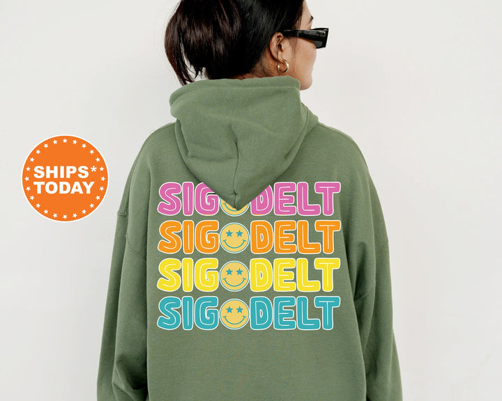 Sigma Delta Tau Colorful Smiley Sorority Sweatshirt | Sig Delt Sweatshirt | Sig Delt Hoodie | Sorority Merch | Big Little Gift