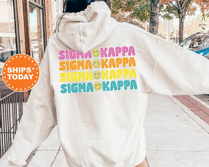 Sigma Kappa Colorful Smiley Sorority Sweatshirt | Sigma Kappa Sweatshirt | Sig Kap Sorority Hoodie | Big Little | Bid Day Basket