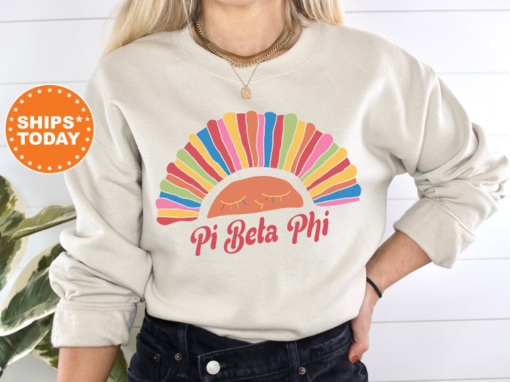 Pi Beta Phi Bright and Colorful Rainbow Sorority Sweatshirt | Pi Phi Greek Sweatshirt | Big Little Sorority Gifts | College Apparel _ 8262g