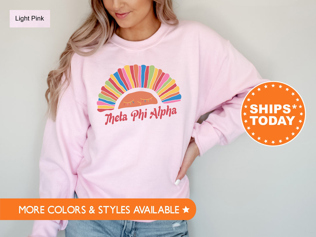 Theta Phi Alpha Bright and Colorful Rainbow Sorority Sweatshirt | Theta Phi Greek Sweatshirt | Big Little Sorority | College Apparel _ 8266g