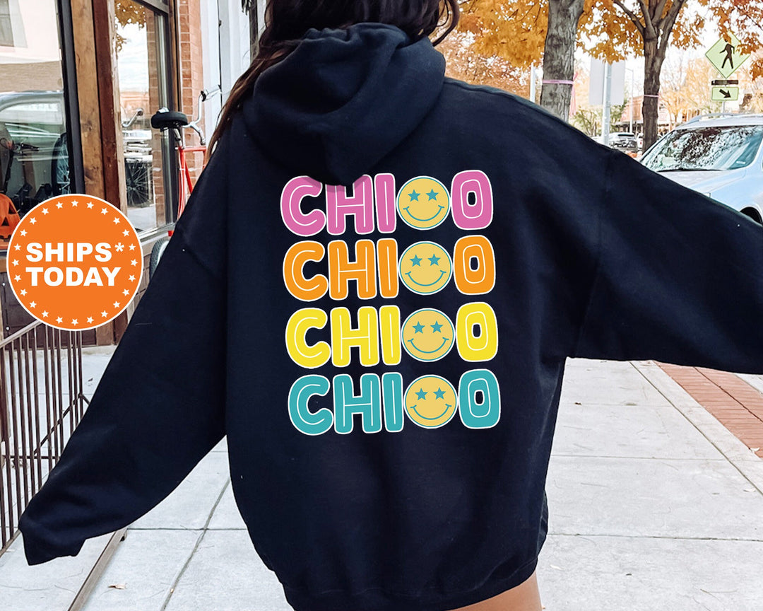 Chi Omega Colorful Smiley Sorority Sweatshirt | Chi Omega Sweatshirt | Chi O Sorority Hoodie | Big Little Reveal | Sorority Apparel